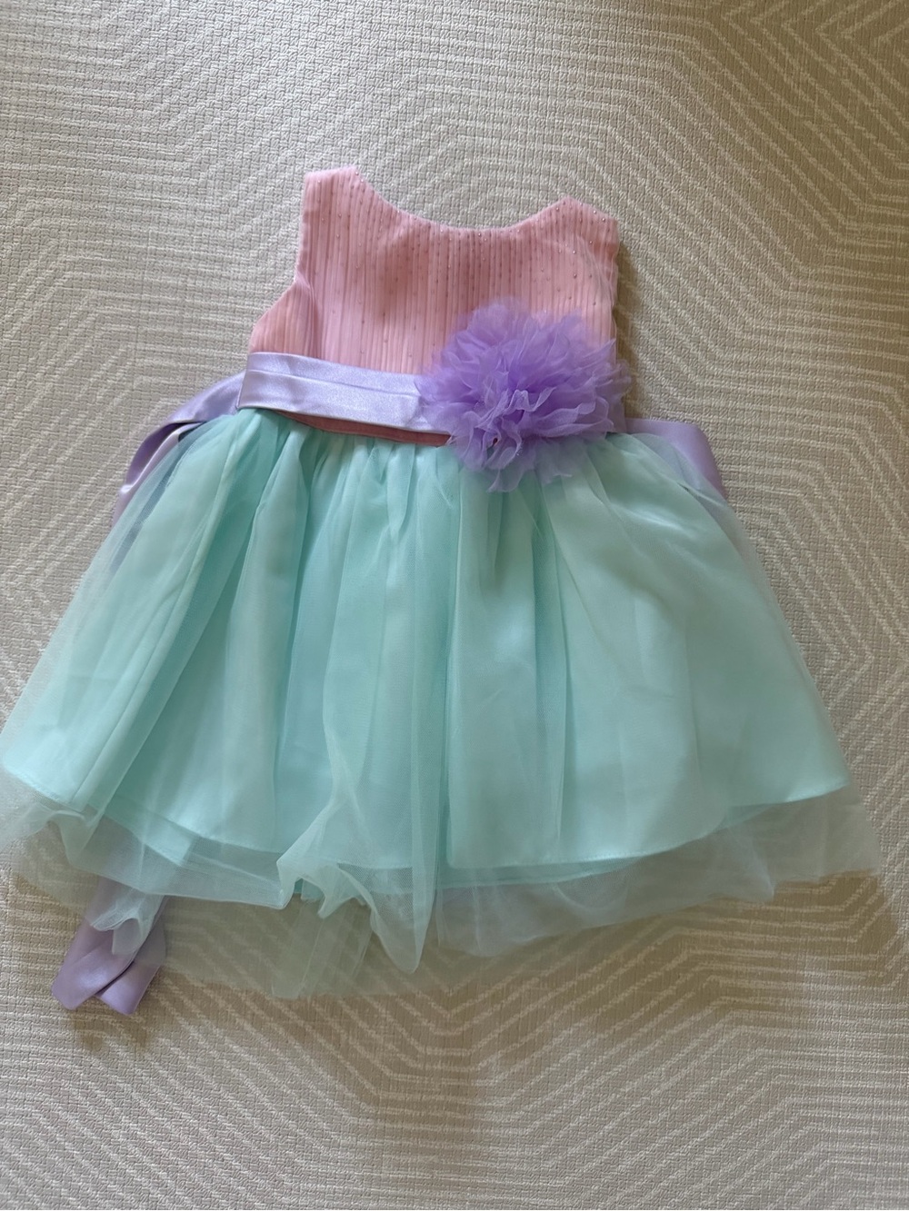 Pastel Pink & Mint Tulle Party Dress with Lavender Flower